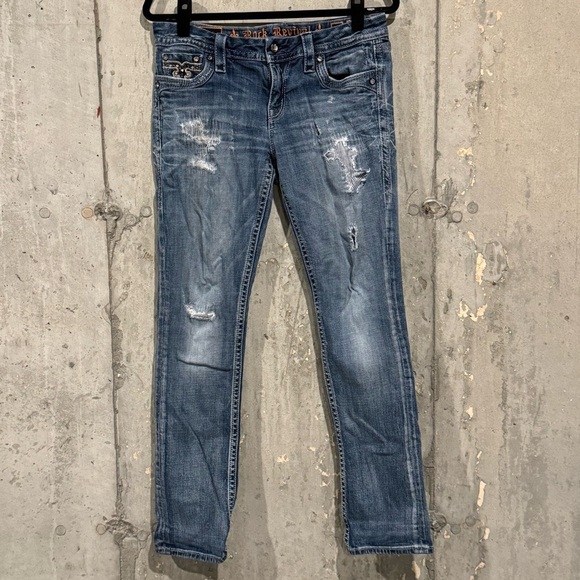 Rock Revival Denim - Rock Revival Women’s 28 Blue Adaliz Easy Straight Denim Jeans Embellished Y2k